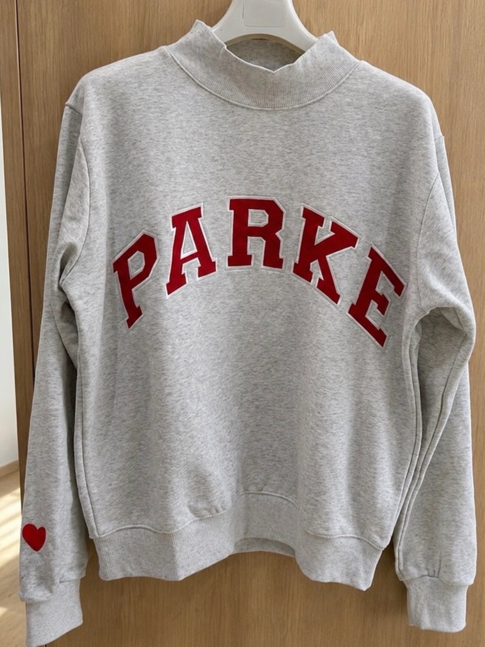 Gray PARKÉ Crewneck Sweatshirt with Red Lettering